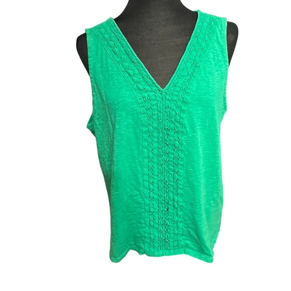 Talbots Tank Top XL Petite Green V Neck Sleeveless Cotton - Picture 2 of 10